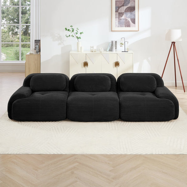 English Elm 3-seat Modular Corduroy Sectional Sofa Ergonomic Curved Design for Living Rooms Black W714S01275