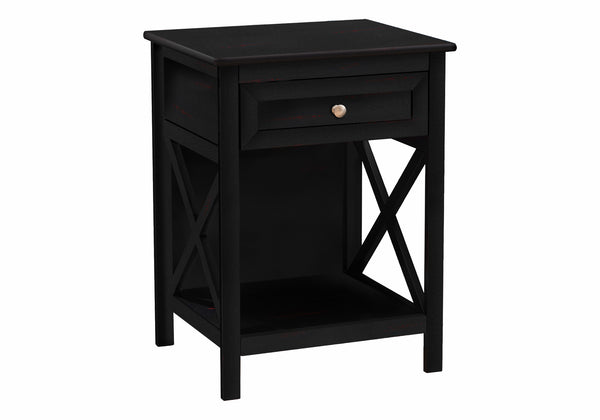 English Elm Accent Table - Stylish 2-Tier Nightstand With Drawer, Black Veneer Finish, Perfect For Small Spaces B2710P219489
