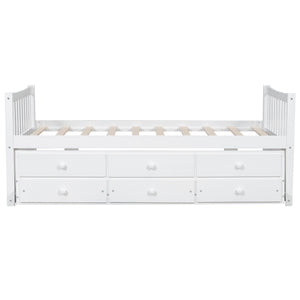 English Elm Daybed Twin Frame with Pull Out Trundle and Three Storage Drawers for Kids Rooms White LP100241AAK
