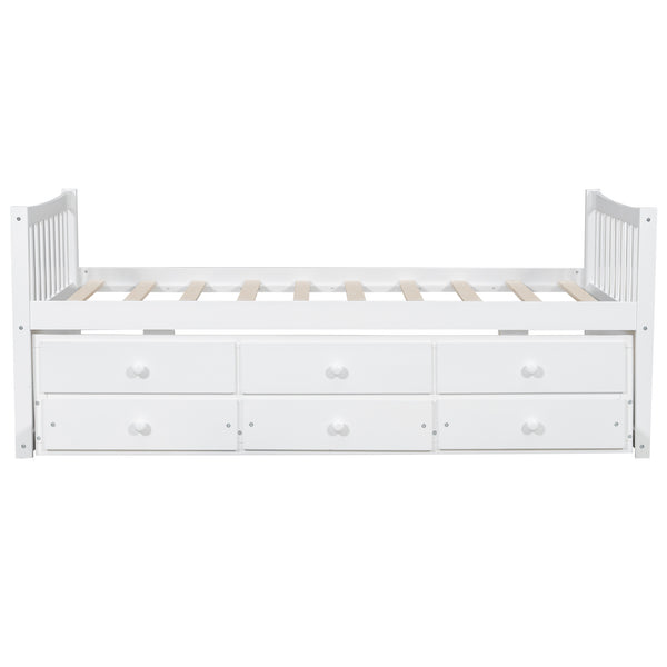 English Elm Daybed Twin Frame with Pull Out Trundle and Three Storage Drawers for Kids Rooms White LP100241AAK