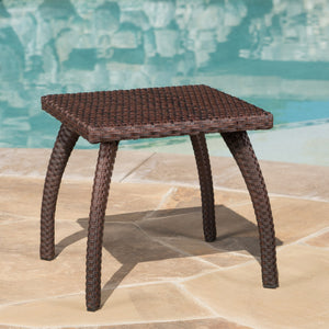 English Elm Christopher Knight Home® - HONOLULU Rattan Side Table with Powder-Coated Iron Frame – Compact 17.75" Square Accent Table, Stylish Brown 57555.00IRN