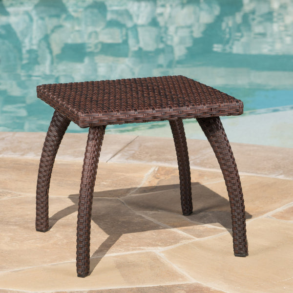 English Elm Christopher Knight Home® - HONOLULU Rattan Side Table with Powder-Coated Iron Frame – Compact 17.75" Square Accent Table, Stylish Brown 57555.00IRN
