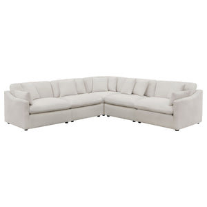 English Elm Greeley Five Piece Modular Sectional with Feather Cushions and Moisture Repellent Ivory Fabric B062S01556