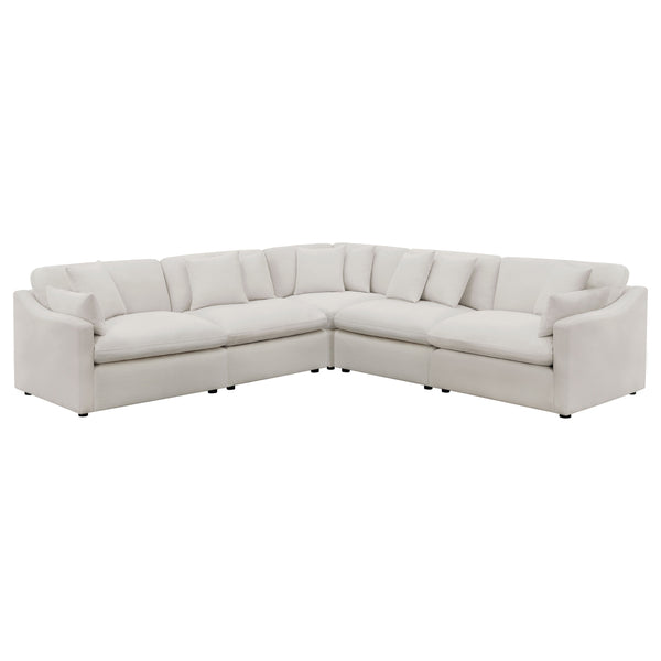 English Elm Greeley Five Piece Modular Sectional with Feather Cushions and Moisture Repellent Ivory Fabric B062S01556