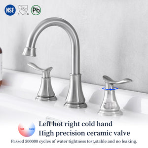 English Elm 2-Handle Widespread Bathroom Faucet In Brushed Nickel | 360° Swivel Spout & Pop-Up Drain Assembly Included T3177P277515