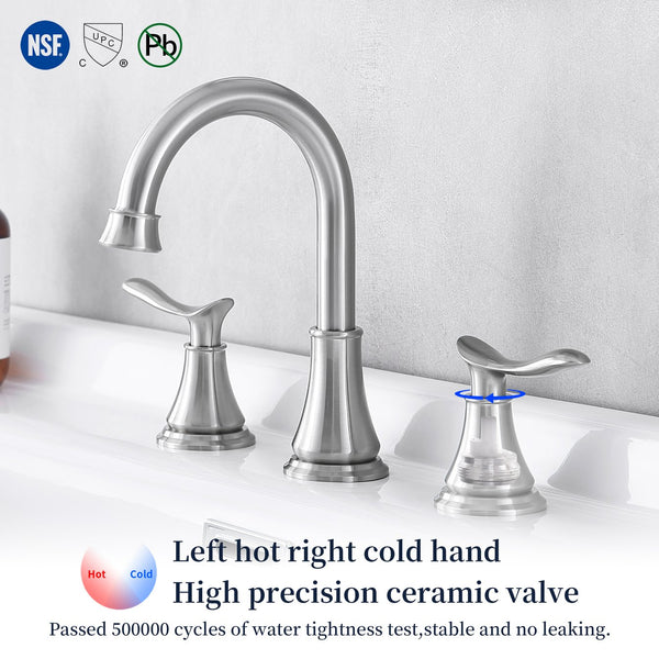 English Elm 2-Handle Widespread Bathroom Faucet In Brushed Nickel | 360° Swivel Spout & Pop-Up Drain Assembly Included T3177P277515