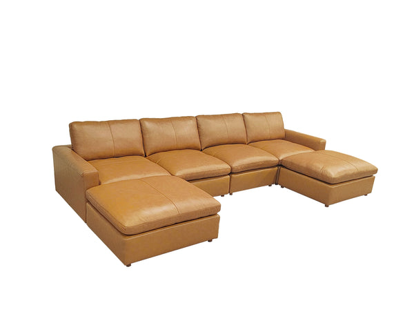 English Elm Leather Match Upholstered Modular Sectional for Spacious Open Plan Living Rooms Ginger B2748S00163