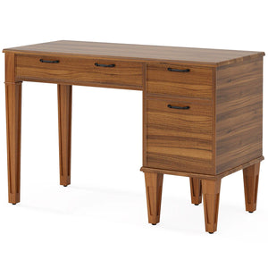 English Elm Classic Five Drawer Writing Desk with Round Metal Legs and White Engineered Wood Top T3971P459872