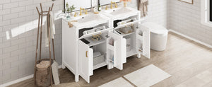 English Elm Modern 48 Inch Freestanding Bathroom Vanity Dual Ceramic Sinks Soft Close Gold Handles White N729P000008K