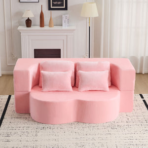 English Elm Queen Foldable Sofa Bed with Plush Chenille Cover, High-Density Foam Convertible Futon for Living Room Guest Room Bedroom Pink W1829P348205