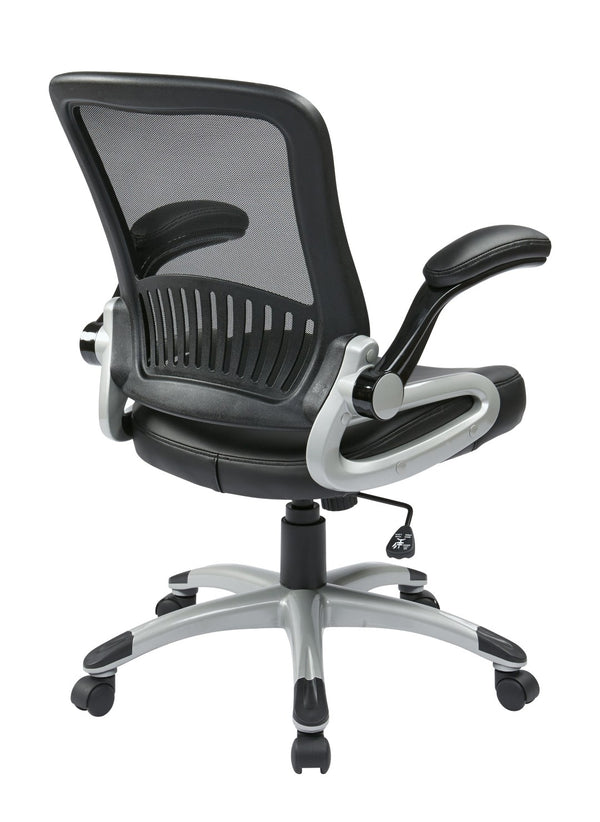 OSP Home Furnishings Screen Back Ergonomic Manager Chair with Mesh Lumbar Support and Bonded Leather Seat EM35206-EC3