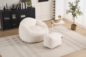 English Elm Foam Memory Foam Bean Bag Chair with Plush Chenille Cover, Large 42" Round Comfortable Lounger White W2915P283421