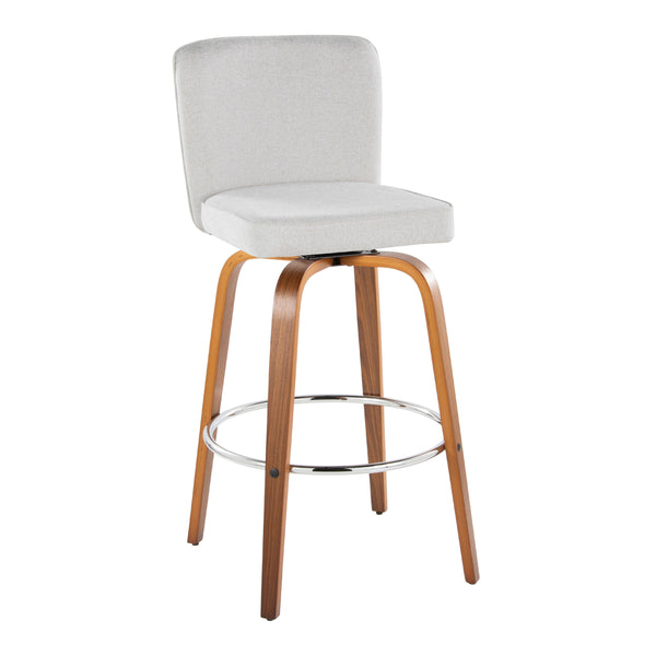 English Elm Fixed-height Swivel Barstools Mid-century Walnut Bentwood Frame Grey Upholstered Set White B202S01924