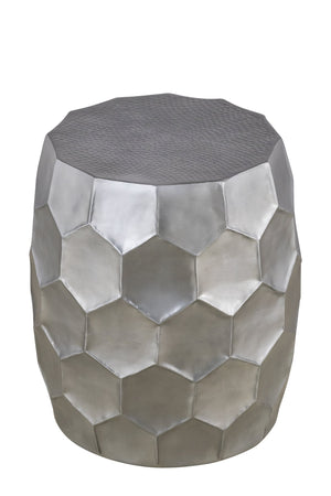 English Elm Modern Round Hand-Hammered Aluminum Coffee & End Table Set — Hexagonal Patterned Artisanal Design Silver B009S01530