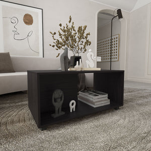 English Elm Patrick 36" Coffee Table with Casters, Black Wengue Finish, One Shelf, Modern Mobile Living Room Piece B200P253746