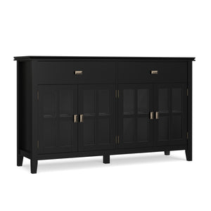 English Elm Artisan Solid Pine Buffet with Glass Panel Doors Matte Black Dining Storage B136P439010