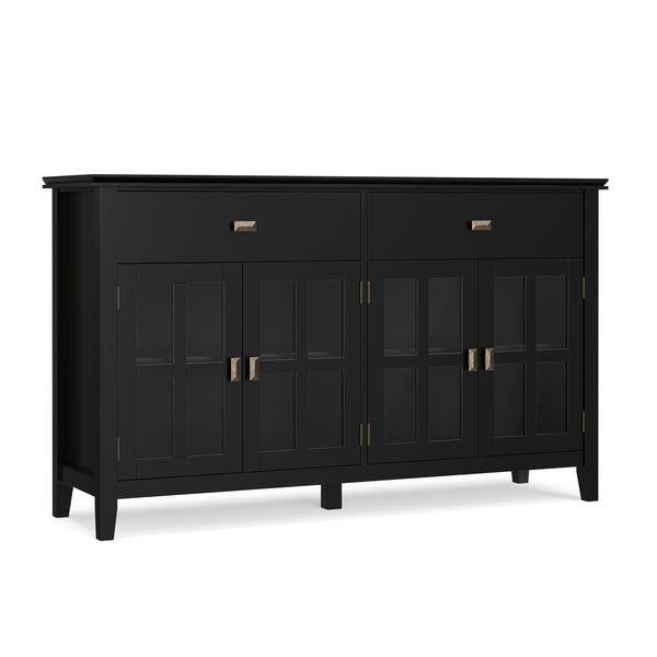 English Elm Artisan Solid Pine Buffet with Glass Panel Doors Matte Black Dining Storage B136P439010