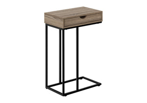 English Elm Accent Table, C-Shaped Design For Modern Living Spaces, Storage Drawer, Sleek Black Metal Frame B2710P219420