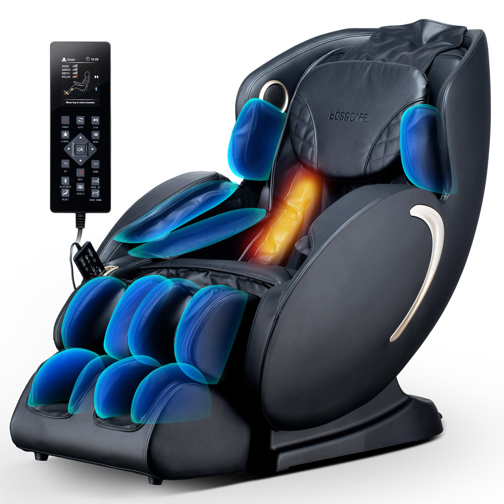 English Elm Bosscare Full Body Shiatsu Recliner with Sl Track 3d Rollers and App Control Black W730P162463