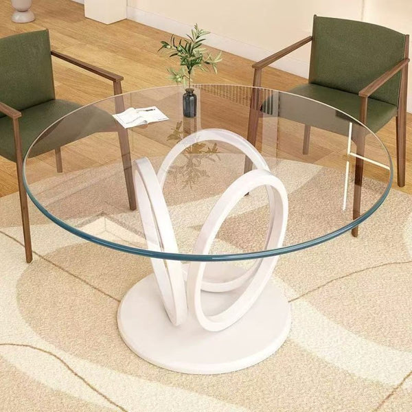 English Elm Tempered Glass Top 39.3" Round Table Surface - Durable, Elegant, Easy-Clean Tempered Glass Design W1718P352121-GIGA