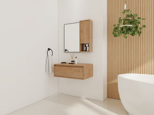 English Elm 30'' Wall Mounted Mirror Cabinet Black Aluminum Frame Soft Close Bathroom Storage W999S00539