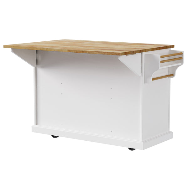 English Elm K&k Farmhouse Rolling Kitchen Island Rubberwood Drop Leaf 3 Drawers 4 Cabinet Doors White N707S195395W