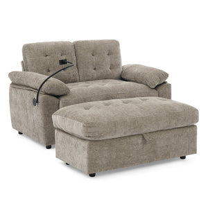 English Elm Leisure Chenille Two Seat Reclining Sofa with Usb Port Storage Ottoman Padded Armrests Brown W487S00518