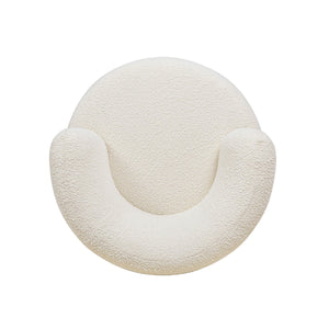 English Elm Jennifer Taylor Home - Fuji Ivory White Boucle 360° Swivel Low Barrel Accent Chair with Solid Rubberwood Base, Lounge-Friendly B2719P238262