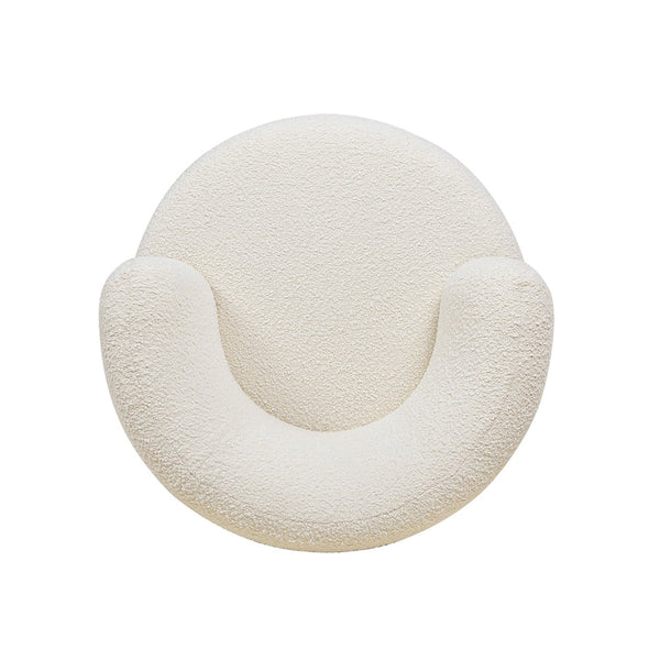 English Elm Jennifer Taylor Home - Fuji Ivory White Boucle 360° Swivel Low Barrel Accent Chair with Solid Rubberwood Base, Lounge-Friendly B2719P238262