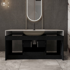 English Elm 39.4 Inch Floating Bathroom Vanity Sintered Stone Top Solid Wood 2 Soft Close Drawers W3136S00037