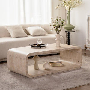 English Elm Modern Racetrack Oval Coffee Table Light Wood Veneer Open Shelf Airy Living Room W3081P352091