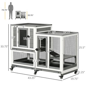 English Elm Pawhut Three Story Fir Wood Rabbit Hutch with Ramps Wheels and Removable Trays W2225P229221
