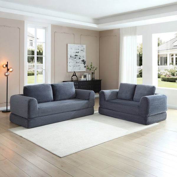 English Elm 2-in-1 Corduroy Futon Sofa Sleeper Modular Floor Couch for Studio and Guest Living Spaces Grey W1117S00377