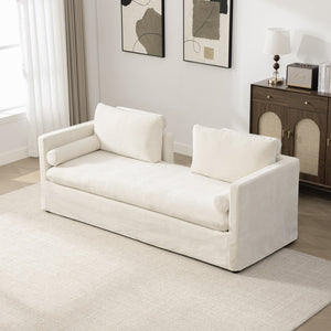 English Elm 82.68" Wide Chenille Two Seat Sofa Solid Wood Frame with Lumbar Pillows Living Room Beige W3189S00024