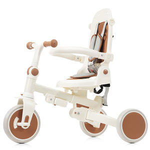English Elm 7 in 1 Convertible Toddler Trike Aluminum Foldable Push Bike with Canopy for Ages 1 to 6 Ivory N726P248345O