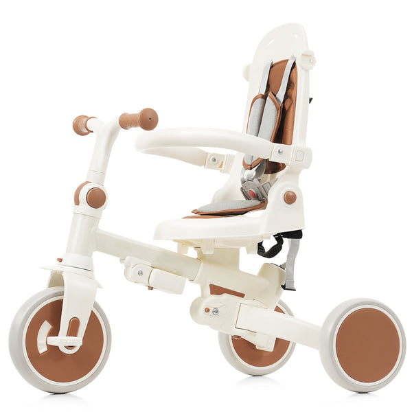 English Elm 7 in 1 Convertible Toddler Trike Aluminum Foldable Push Bike with Canopy for Ages 1 to 6 Ivory N726P248345O
