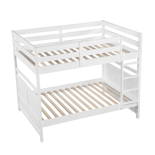 English Elm Bunk Bed Twin Over Solid Wood Frame with Guard Rails for Kids Shared Rooms White B011S02320