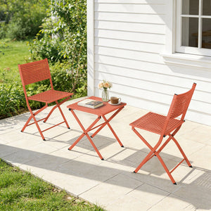 English Elm Patio Folding Bistro Set with E-coated Steel Frame for Balcony Garden Outdoor Dining Orange-Red T5880P492159