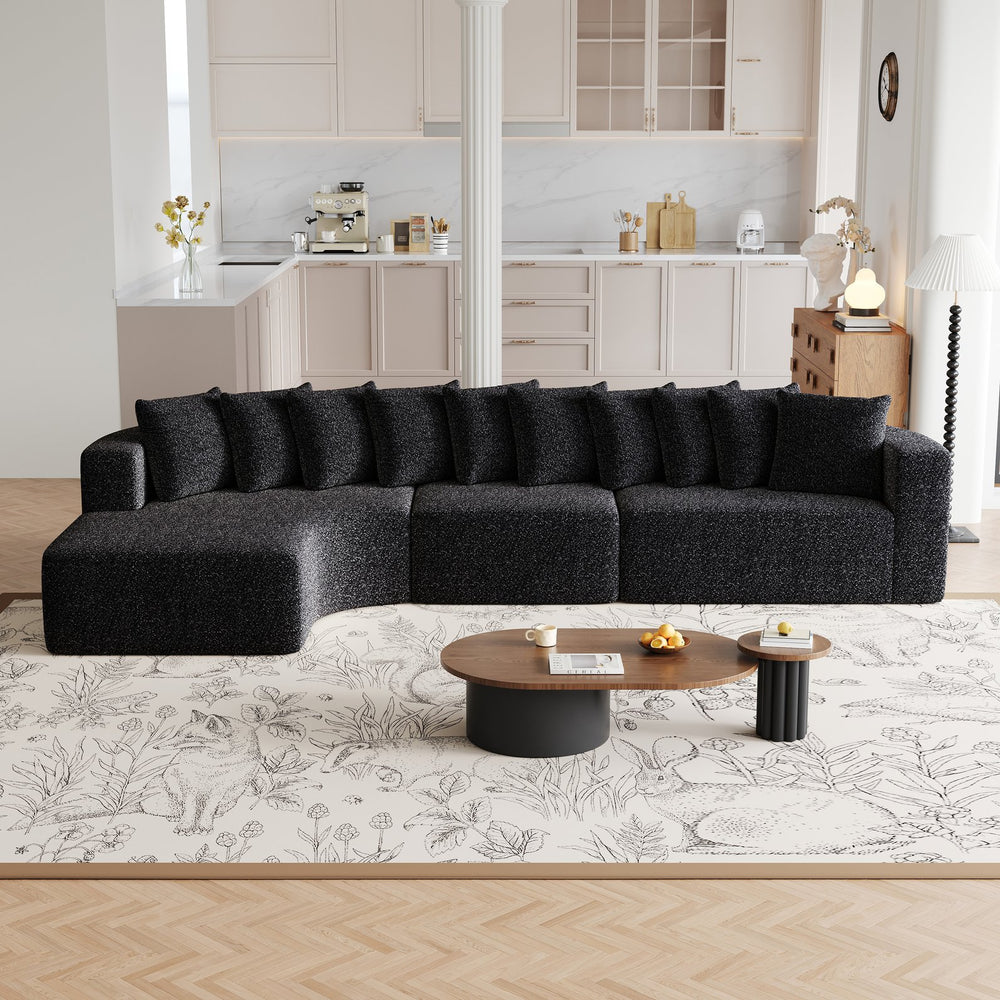 English Elm 131.1-inch Chenille Cloud Curved Sectional with Chaise Memory Foam Cushions 10 Pillows W3505S00012