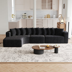 English Elm 131.1-inch Chenille Cloud Curved Sectional with Chaise Memory Foam Cushions 10 Pillows W3505S00012