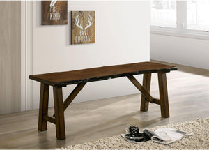 English Elm Rustic Walnut Live Edge Bench 54" Distressed Solid Rubberwood Seat Angled Legs Charming Centerpiece B2741P395578