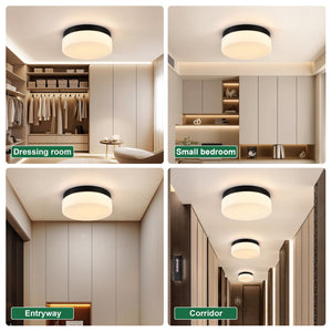 English Elm 1 LED Flush Mount Ceiling Light Fixture 24W 12 Inch Round Surface Lamp Energy Saving 3-Mode Durable Safety Rated Black W2312P375009