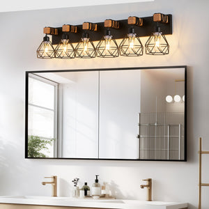 English Elm 38" Modern 6-Light LED Vanity Light with Square Acrylic Shades, Moisture-Proof Wall Fixture for Bathroom Mirror Black W2312P374933