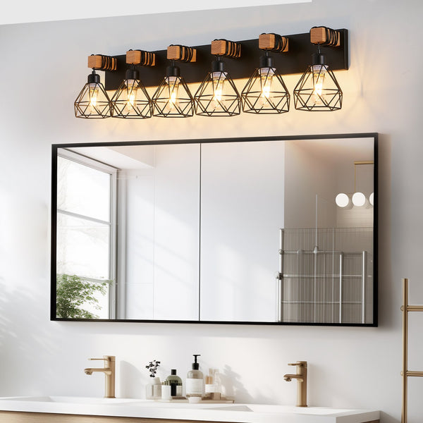 English Elm 38" Modern 6-Light LED Vanity Light with Square Acrylic Shades, Moisture-Proof Wall Fixture for Bathroom Mirror Black W2312P374933