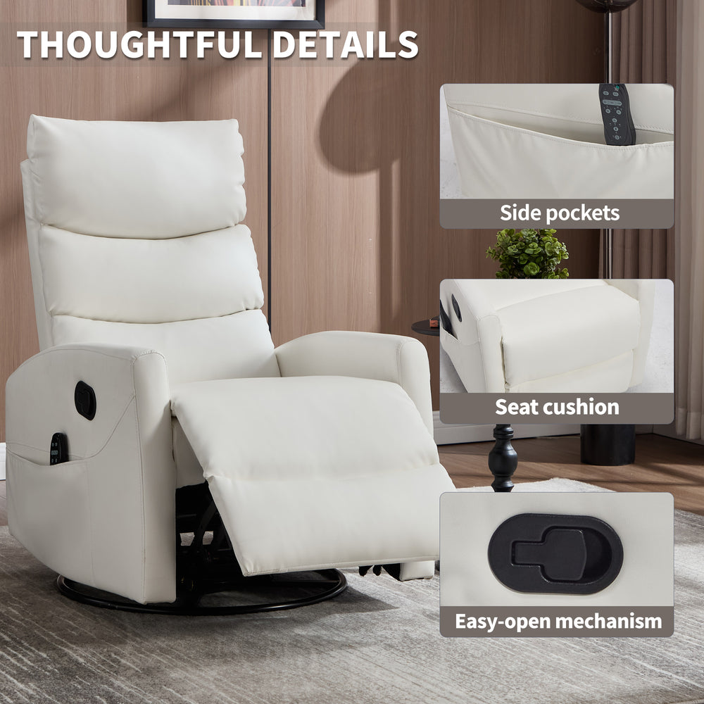 English Elm Heat Massage Swivel Rocker Recliner with Lumbar Vibration Nodes Fabric Living Room W3224P357582