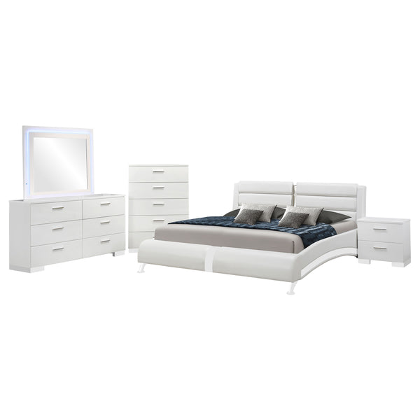 English Elm Fillmore 5-Piece Eastern King Bedroom Set – Modern Glossy White Design With Led Lighting & Storage Solutions B062S01372