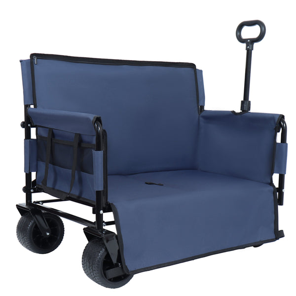 English Elm 3-in-1 Convertible Folding Wagon with Bench Seat Steel Frame 500lb Capacity Dark Blue W2932P283541