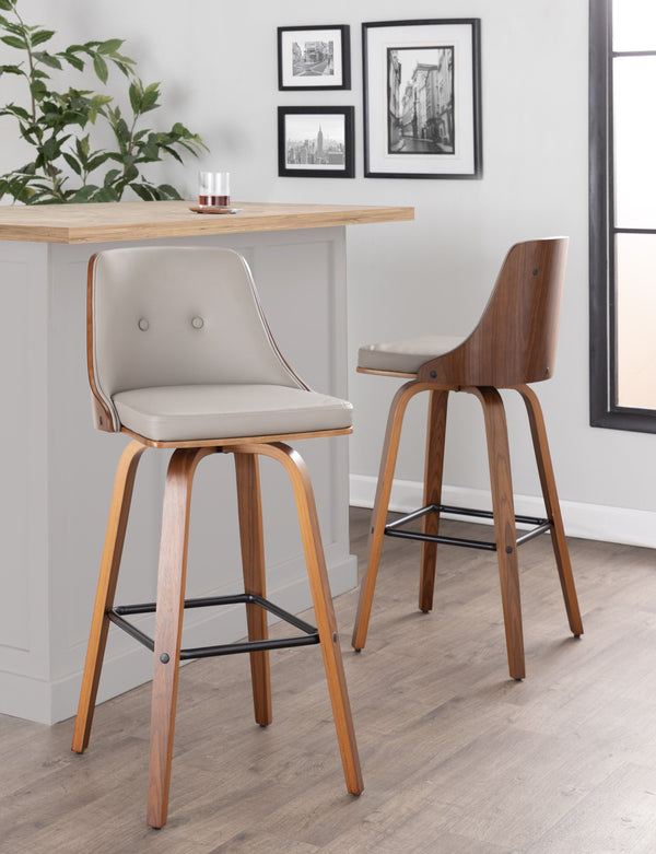 English Elm Fixed-height Swivel Barstools Velvet Seat Bentwood Legs Chrome Footrest Set of 2 B202S02186