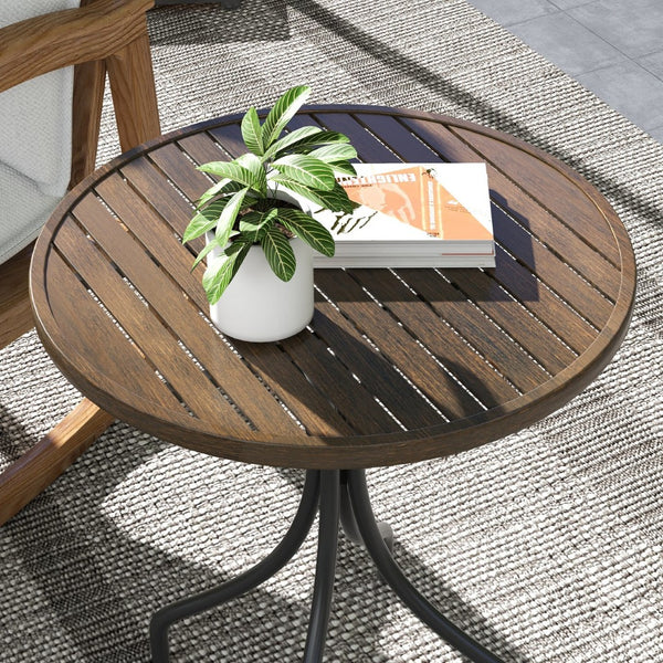 English Elm Outsunny 26" Round Outdoor Side Table - Durable Steel Frame, Slatted Top, Perfect For Patios & Balconies W2225P174465-GIGA