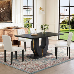English Elm Black Wood Grain Mdf Dining Table Set Seats Four with Suede Upholstered Chairs W1151S04471